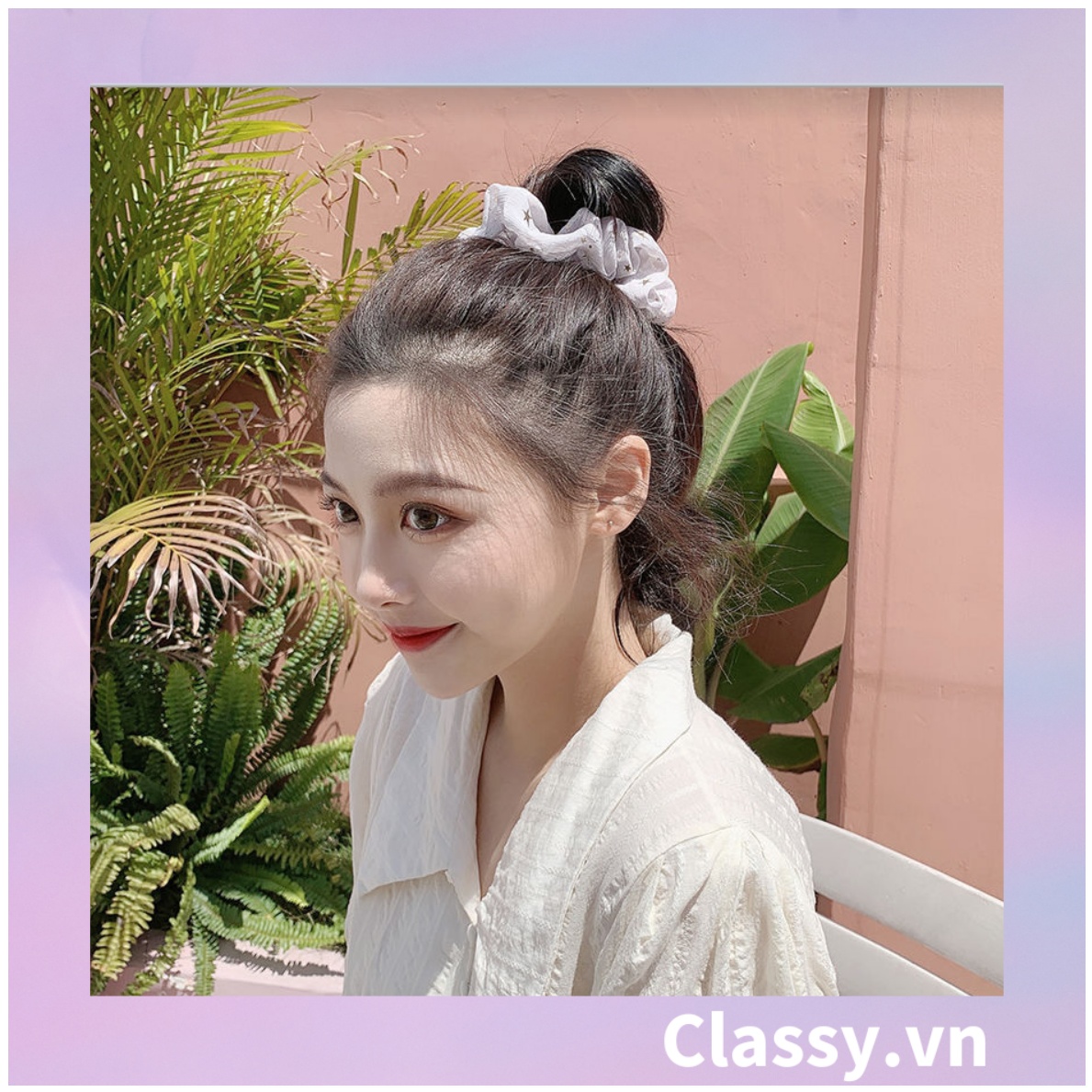 Scrunchies cột tóc, buộc tóc sợi lưới, họa tiết ánh sao, nhiều màu thanh lịch PK1023