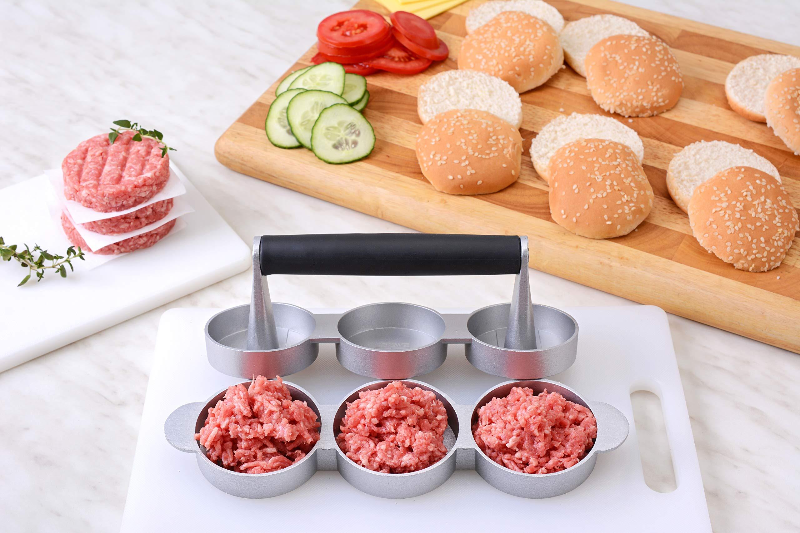 Máy ép bánh mì kẹp thịt cho bánh mì kẹp thịt mini 3 Patties, máy ép bánh mì kẹp thịt mini 3 bánh làm bằng nhôm đúc với lớp chống dính