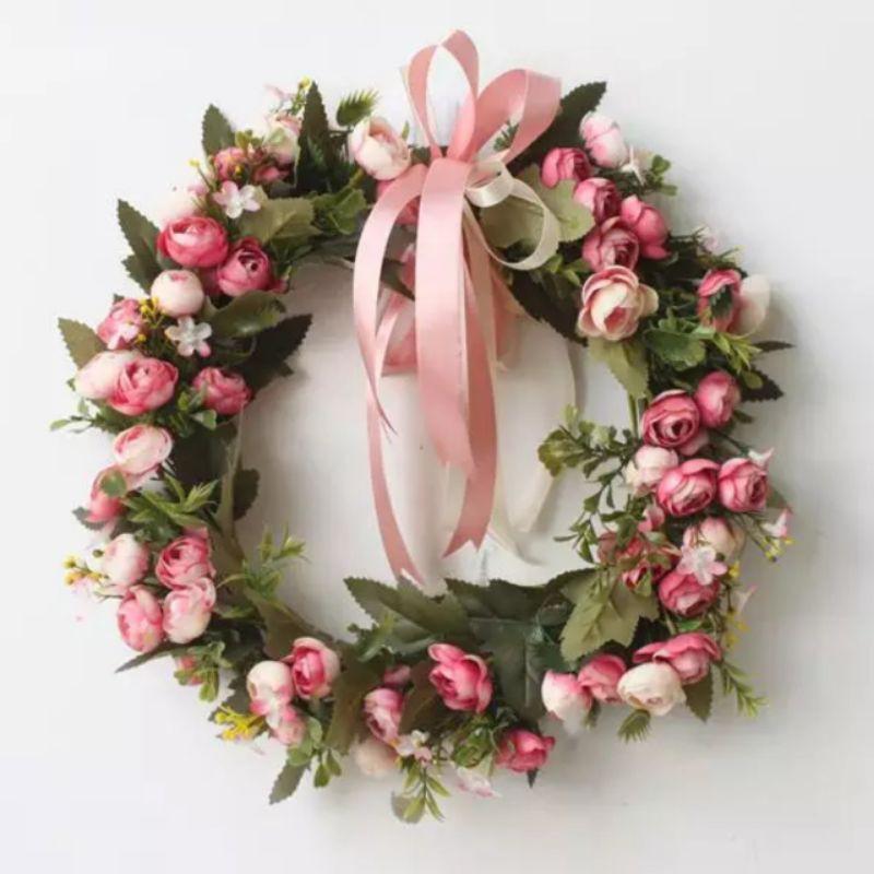Hoa Trà Lụa Gấm Vân 30cm - Cành hoa giả