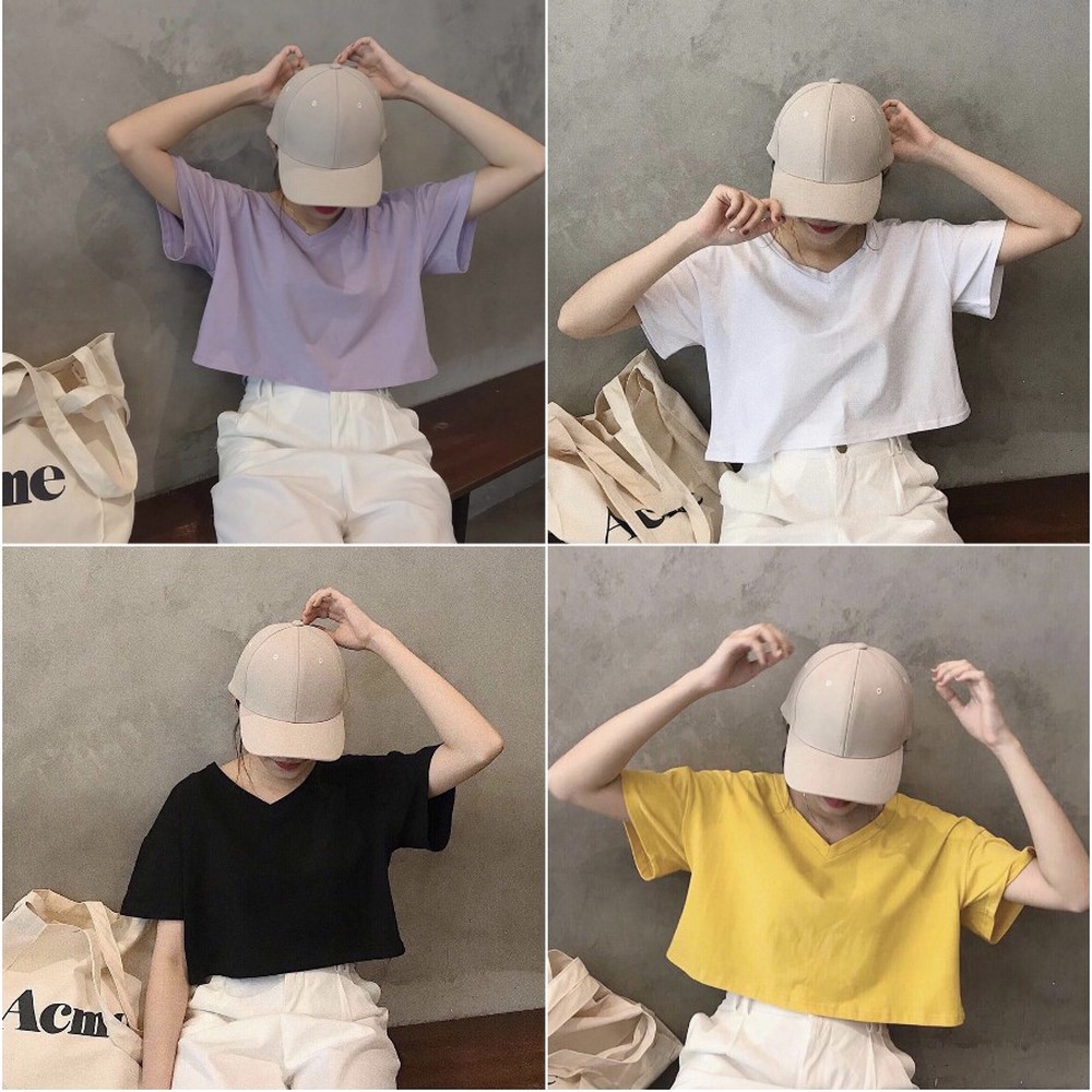 Áo Croptop Nữ Form Rộng Tay Ngắn Cổ Tim Cá Tính Freesize