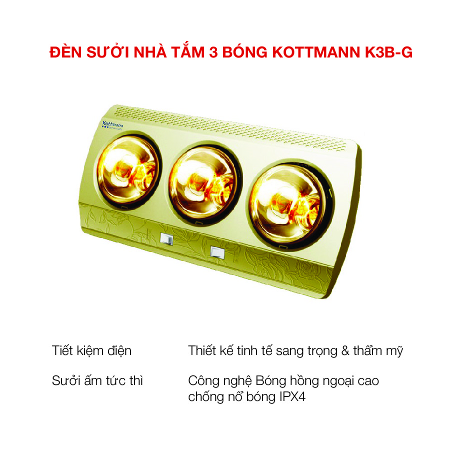 Đèn sưởi nhà tắm 3 bóng Kottmann K3B-G