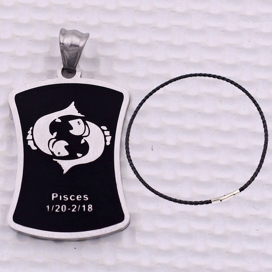 Mặt dây chuyền cung Song Ngư - Pisces inox trắng kèm vòng cổ dây da đen + móc inox trắng, Cung hoàng đạo