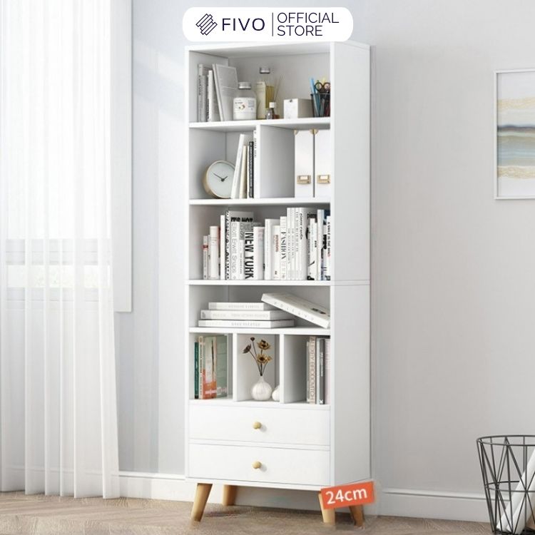 Giá Sách Đa Tầng Gỗ MDF FIVO FB61 (50 x 24 x 177cm) Dễ Dàng Lắp Ráp (Có Hộc Kéo)- Hàng Chính Hãng