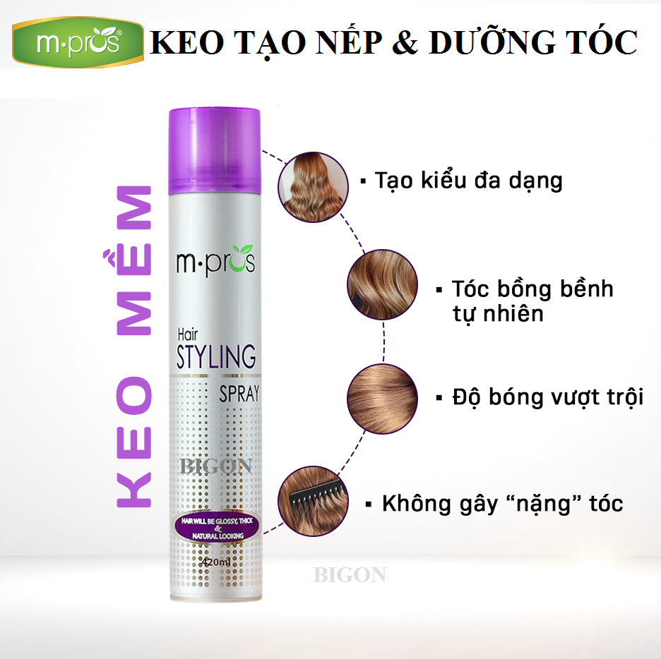 Keo Xịt Tóc Tạo Nếp Và Giữ Nếp Tóc Mềm M.PROS 420ml - Tạo Kiểu Tóc Nam Và Nữ