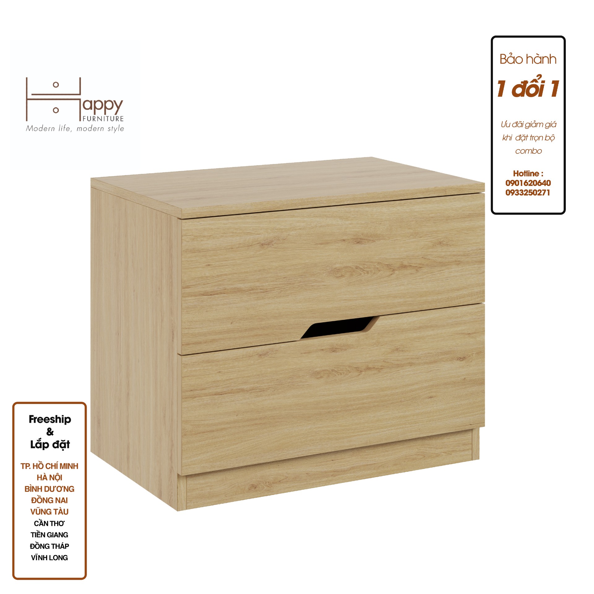 [Happy Home Furniture] DASH , Táp đầu giường - 2 ngăn kéo , 60cm x 40cm x 50cm ( DxRxC), THK_056