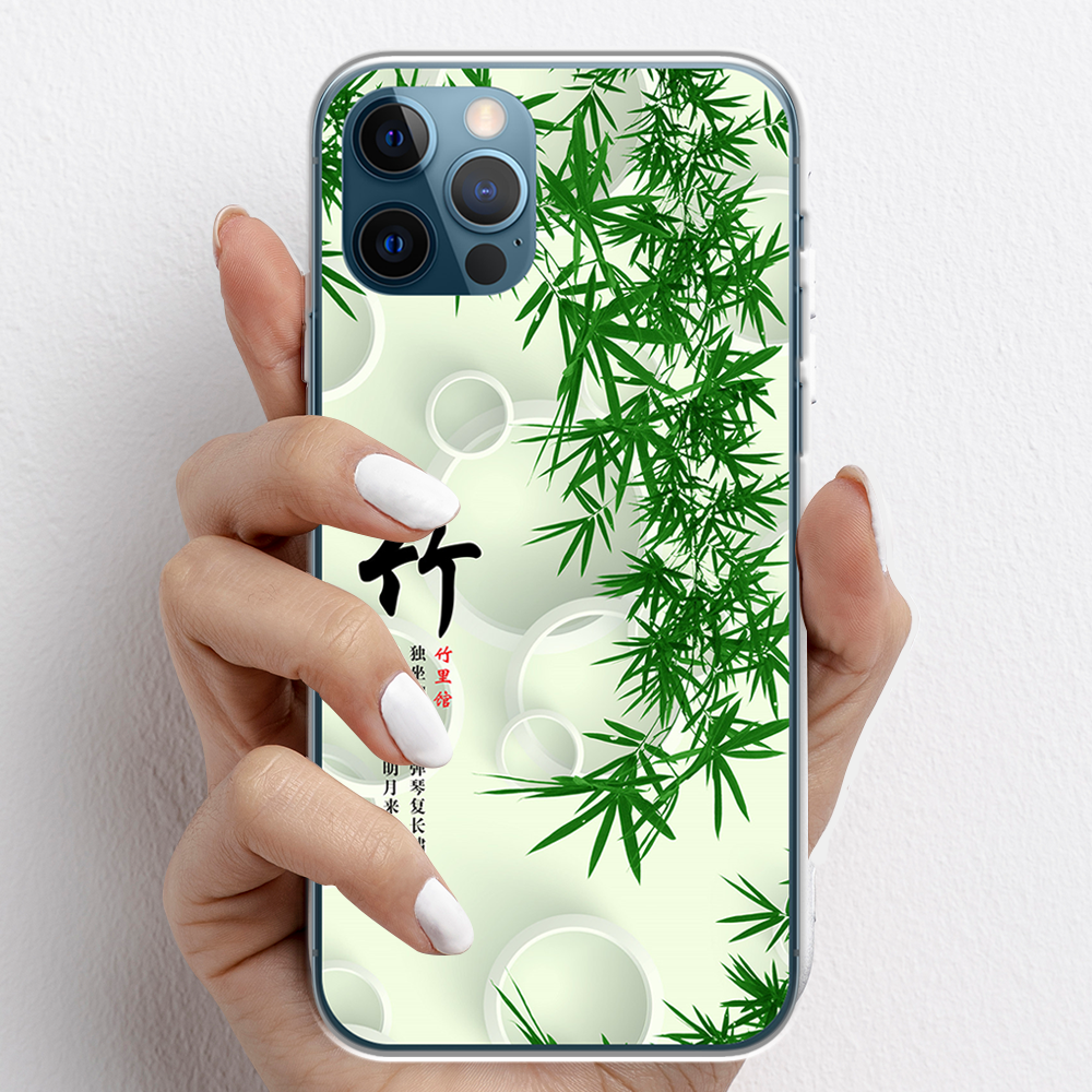 Ốp lưng cho iPhone 12 Pro, iPhone 12 Promax nhựa TPU mẫu Lá tre thư pháp