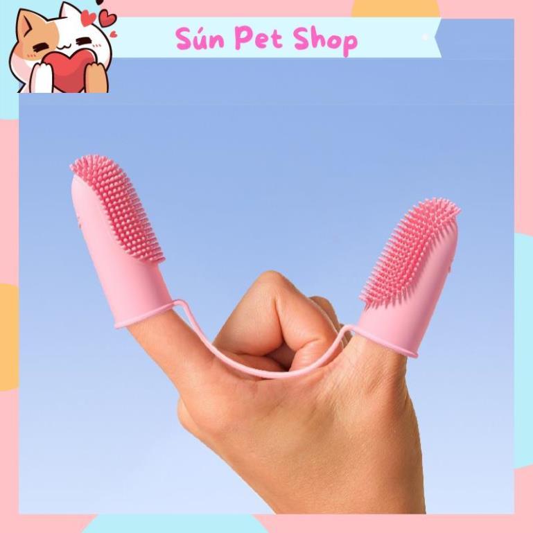 Bàn chải đánh răng cho chó mèo - Bàn chải xỏ ngón bằng silicone mềm tiện dụng