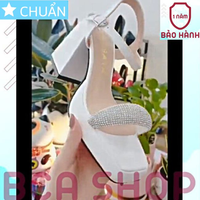 Giày SANDAL nữ gót vuông cao 8 phân RO469 ROSATA tại BCASHOP quai ngang lấp lánh - màu trắng