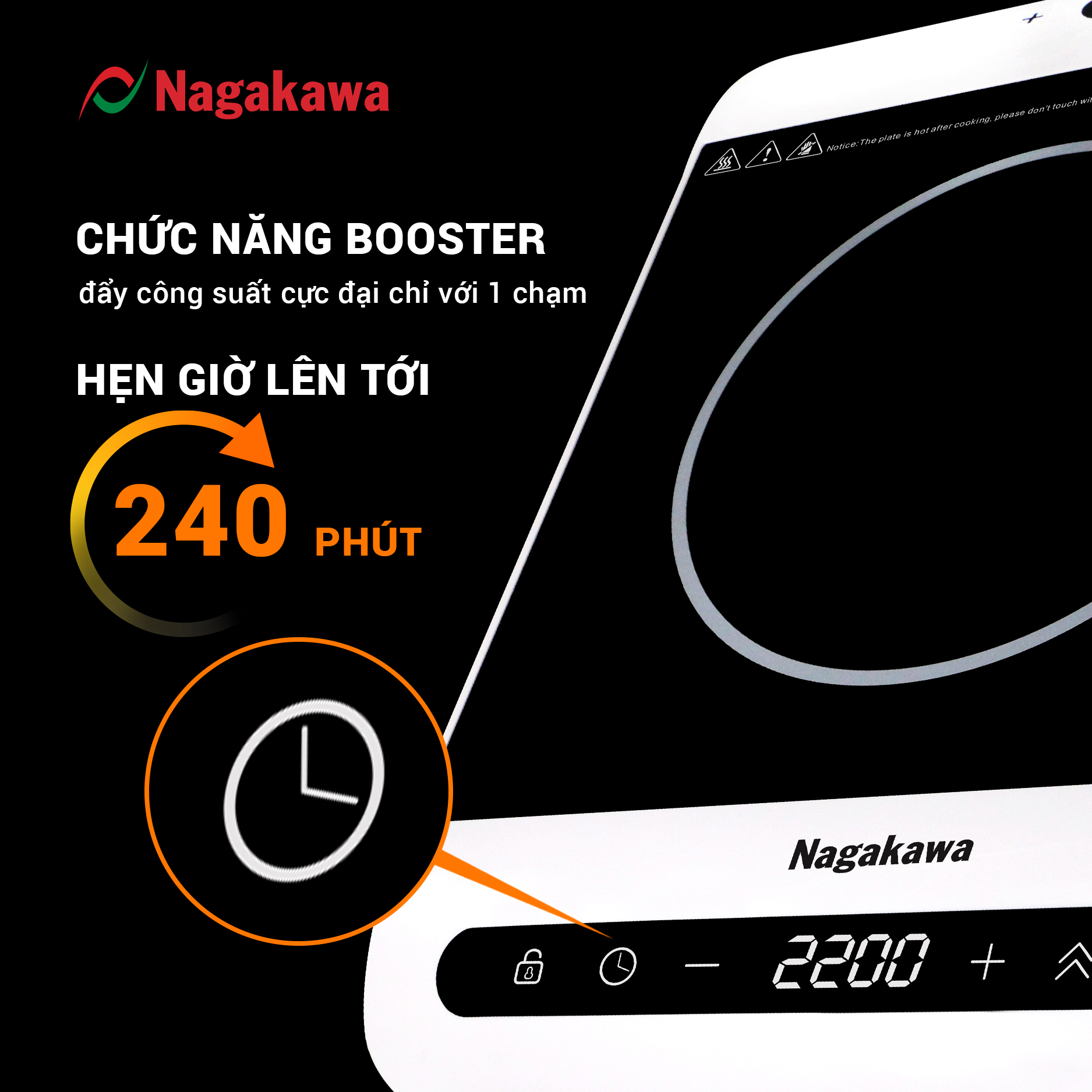 Bếp Từ Điều Khiển Cảm Ứng 2 Hướng Nagakawa NAG0712 (2200W) - Chức Năng Booster Nấu Nhanh - Hàng Chính Hãng