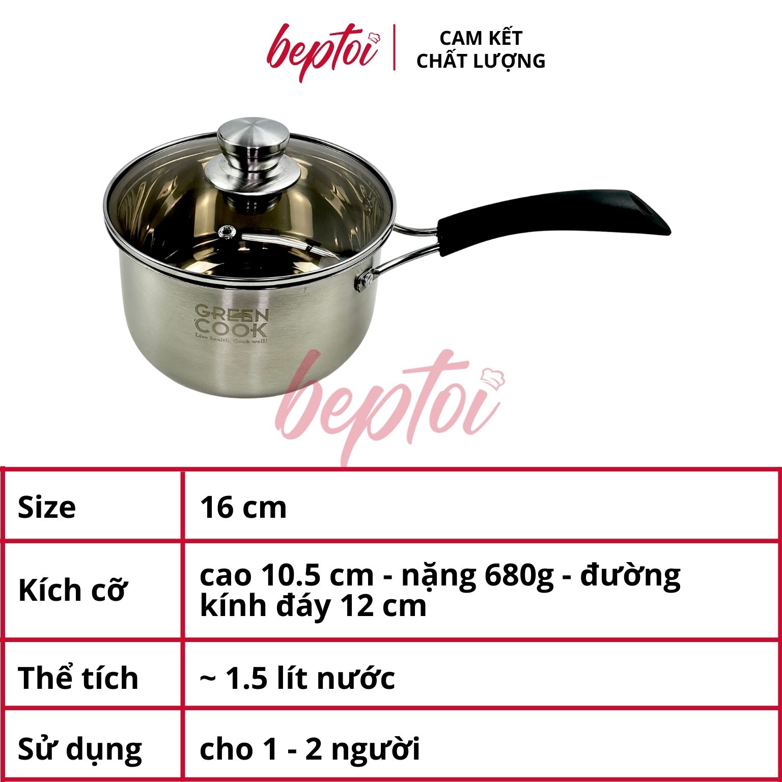 Bộ nồi inox cao cấp 3 đáy, nồi chống dính bếp từ Green Cook GCS08-T1 Hàng chính hãng