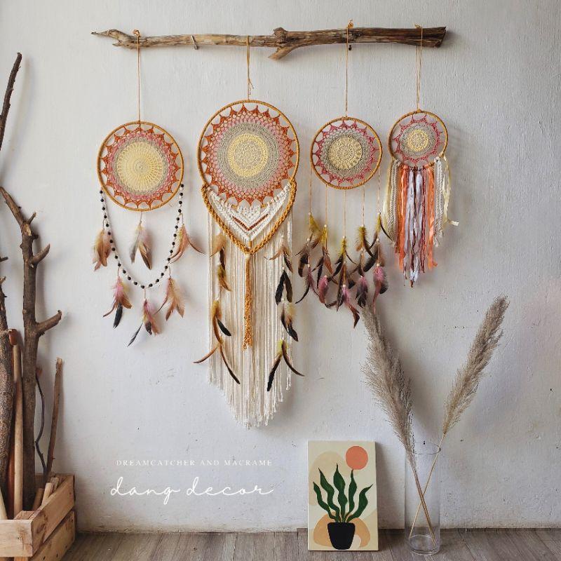 Set dreamcatcher trang trí nhà cửa tông màu hồng đất pastel phong cách vintage