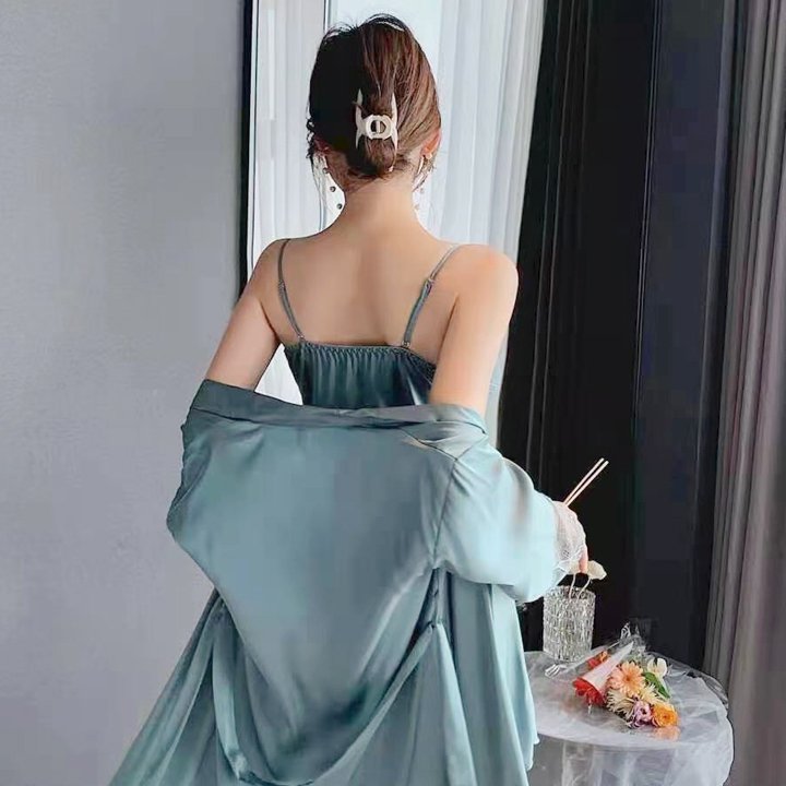 Combo váy ngủ lụa kèm áo choàng mặc nhà sang trọng cao cấp Q125 - Set ngủ lụa cao cấp - Set vay ngủ lụa