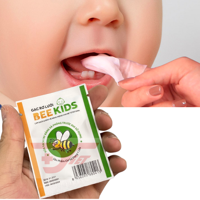 Gạc rơ lưỡi Bee Kids 20 gói x 1 túi Hàng chính hãng- Vải dệt an toàn, làm sạch răng miệng cho trẻ nhỏ