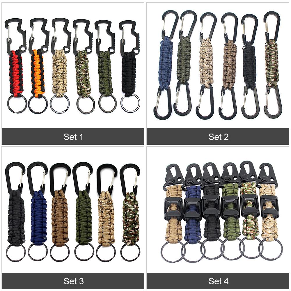Bộ 6 móc khóa dây buộc paracord Được làm bằng dây buộc polyester chất lượng cao, với kẹp hợp kim kẽm và vòng chìa khóa bằng kim loại,thích hợp cho các hoạt động ngoài trời