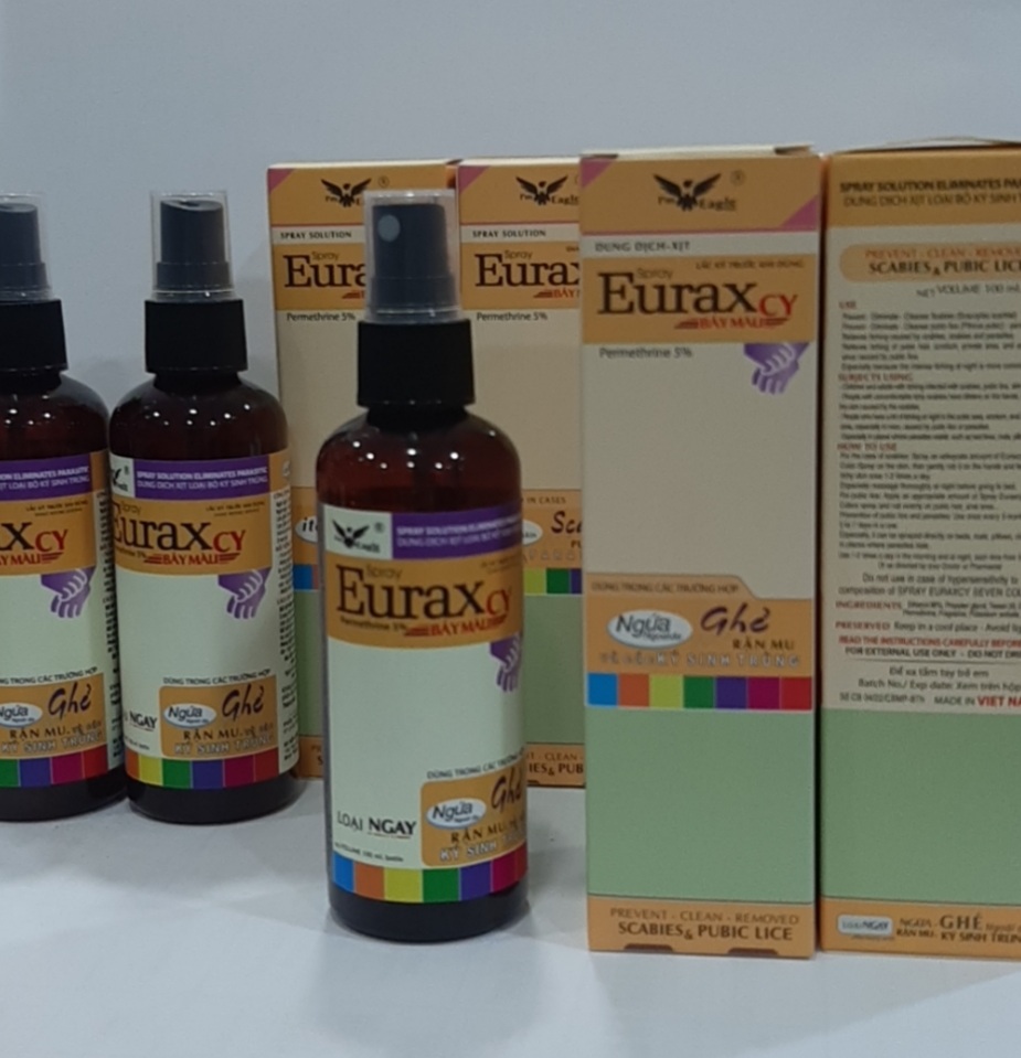 Spray EURAXcy BẢY MÀU Xịt giảm NGỨA - GHẺ NGỨA - RẬN MU - KÝ SINH TRÙNG khỏi da - Permethrin 5%