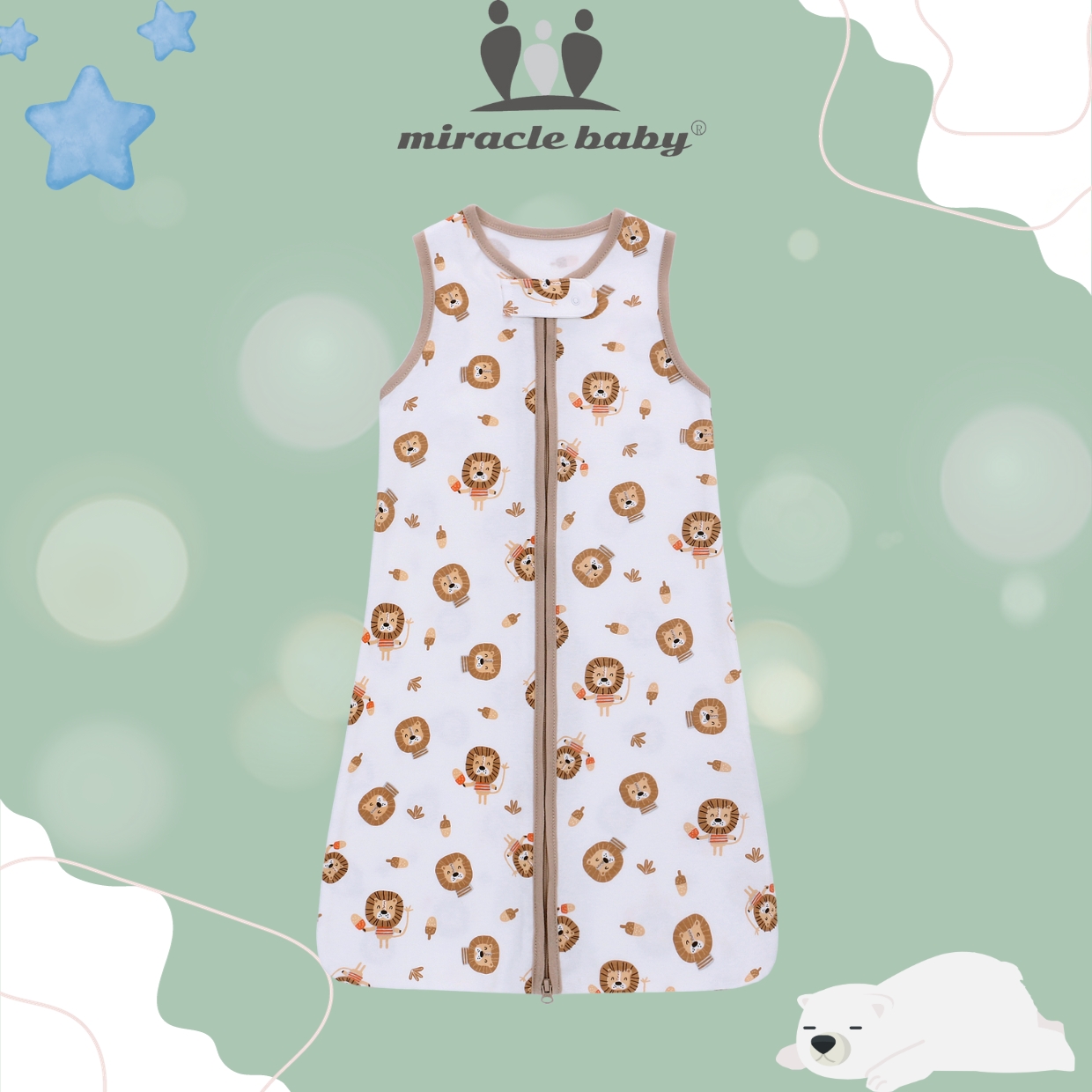 Túi ngủ chũn Miraclebaby cho bé vải cotton mềm mịn cho bé từ 0 đến 18 tháng tuổi