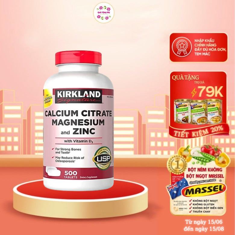 Canxi Mỹ Kirkland Signature Calcium Citrate Magnesium And Zinc with Vitamin D3 phát triển hệ thống xương, phòng loãng xương - QuaTangMe Extaste