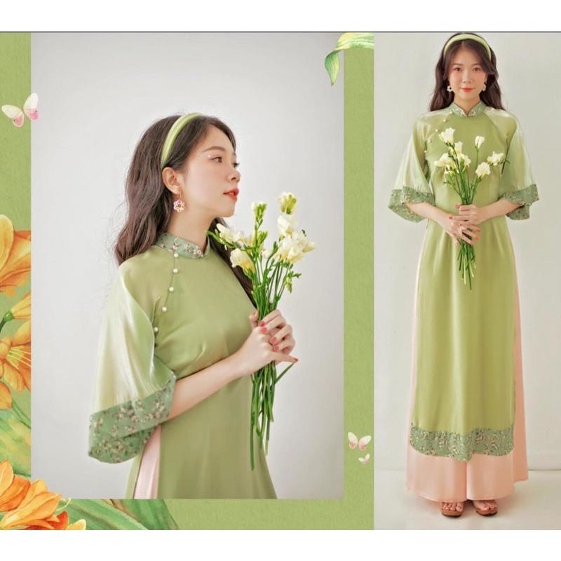 Áo dài voan phối tà và tay siêu sang