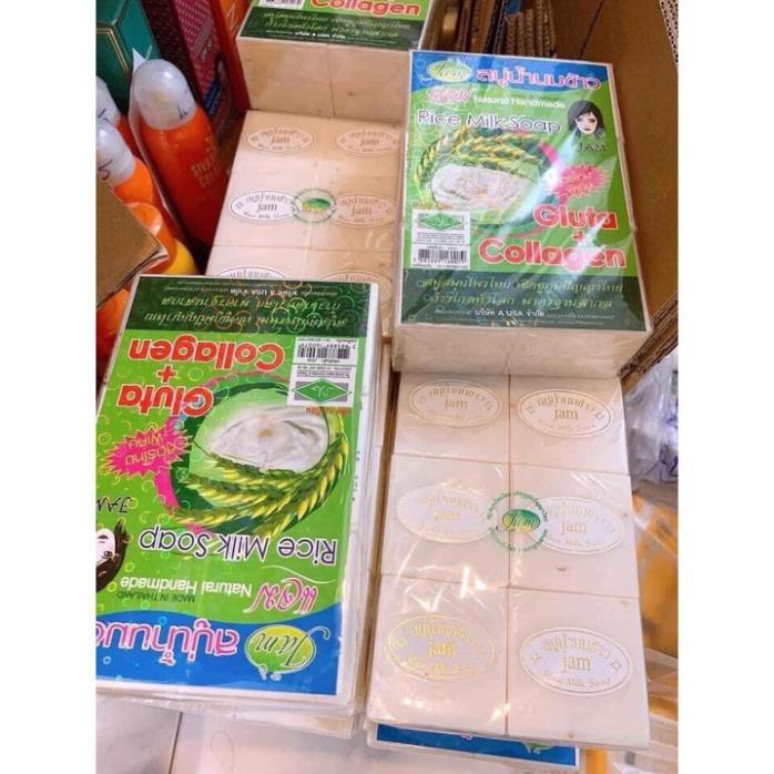 Xà phòng cám gạo sữa tươi Thái Lan lốc 12 bánh xà phòng trắng da Thái Lan JAM RICE MILK SOAP nhập khẩu chính hãng