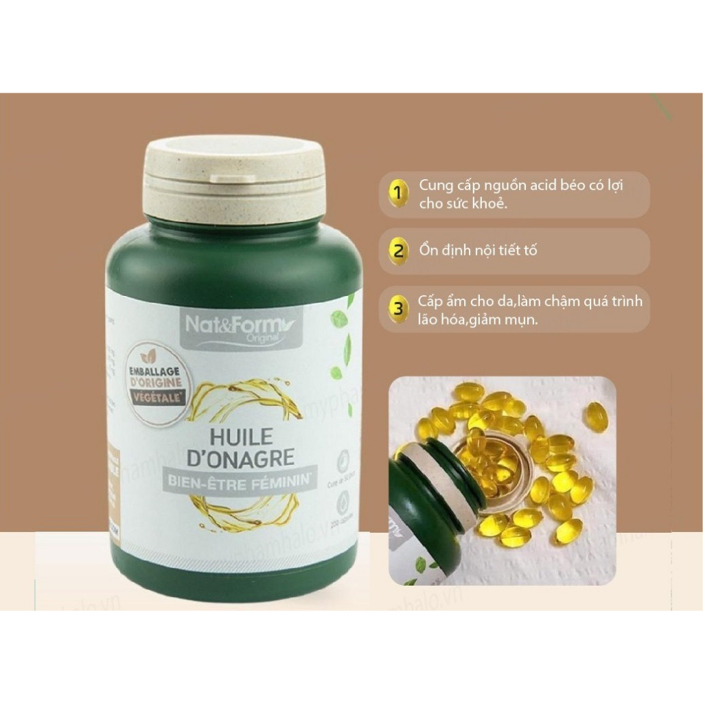 Viên uống tinh dầu hoa anh thảo Nat & Form Huile D'Onagre Pháp 200 viên