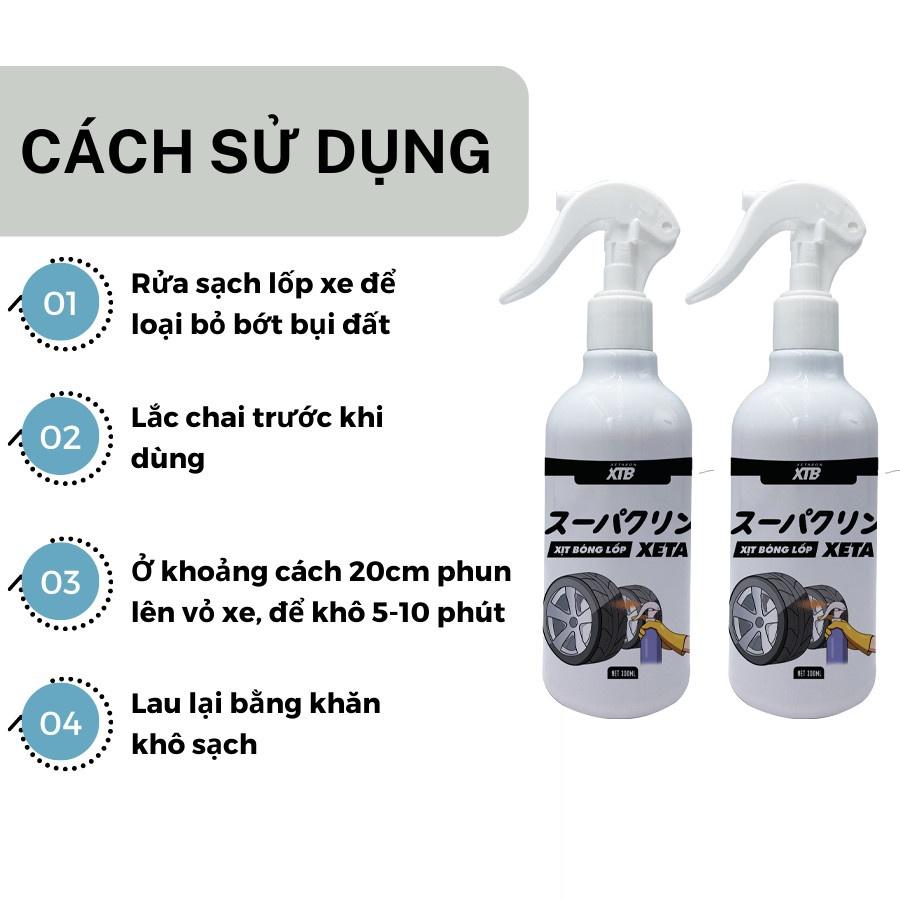 Xịt bóng lốp ô tô Xeta dung tích 300ml công nghệ Nhật Bản phiên bản mới 2023 dưỡng đen bóng và bảo dưỡng bề mặt lốp xe