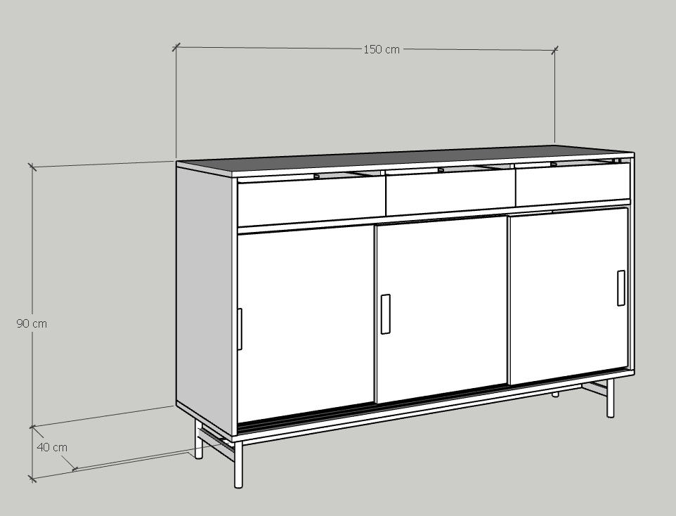 [Happy Home Furniture] LUCA, Tủ lưu trữ 3 cánh lùa - Chân sắt, 150cm x 40cm x 90cm ( DxRxC), TCL_016