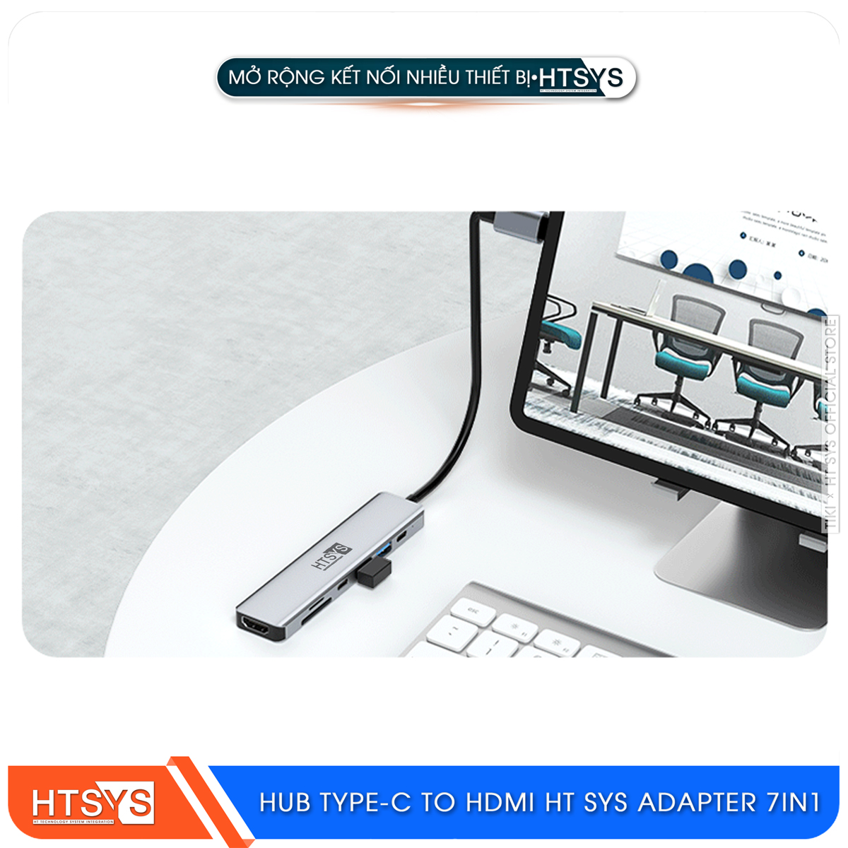 Hub Type C HT SYS 7 in 1 To HDMI, USB 3.0, SD, TF, USB C, PD 100W - Hàng Chính Hãng
