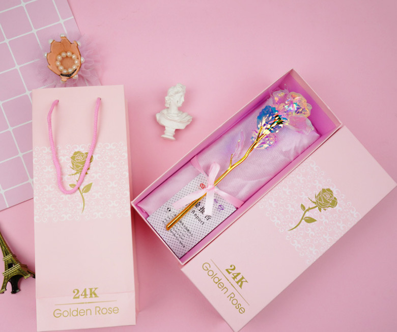 Quà 8/3 Ý Nghĩa Cho Mẹ, Cho Vợ, Cho Bạn Gái Hoa Hồng Galaxy Phát Sáng Golden Rose Có Đèn Led Khung Hình Chữ Love