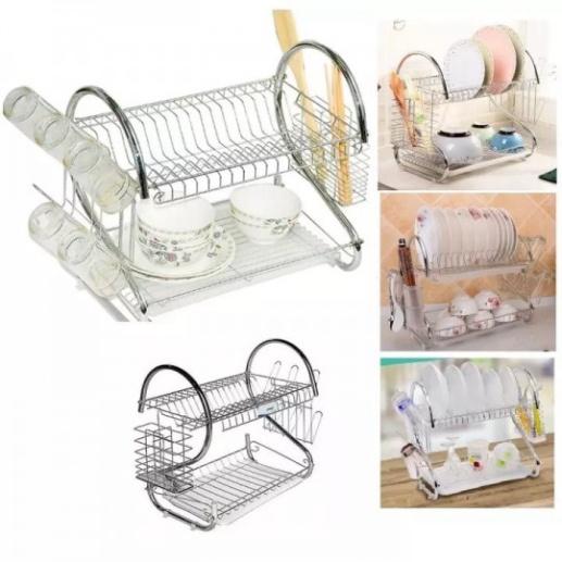 Kệ Inox Úp Chén, Dĩa 2 Tầng Đa Năng Chữ S