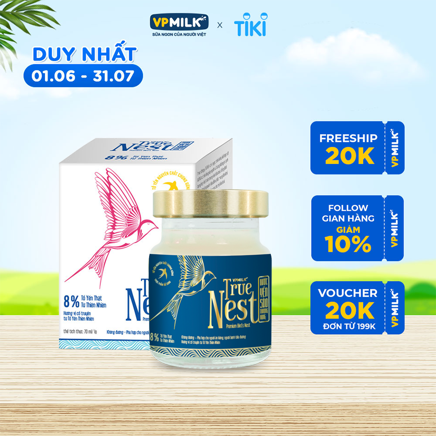 Tổ Yến Nguyên Chất Chưng Gừng VPMilk True Nest - Không Đường (hộp 1 lọ x 70 ml)