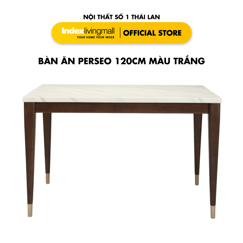 Bàn Ăn PERSEO Mặt Đá Nhân Tạo Màu Trắng Sang Trọng Cao Cấp, Chân Gỗ Cao Su, Kích Thước 120cm, Phù Hợp 4-6 Người | Index Living Mall | Nội Thất Nhập Khẩu Thái Lan - Phân Phối Độc Quyền Tại Việt Nam