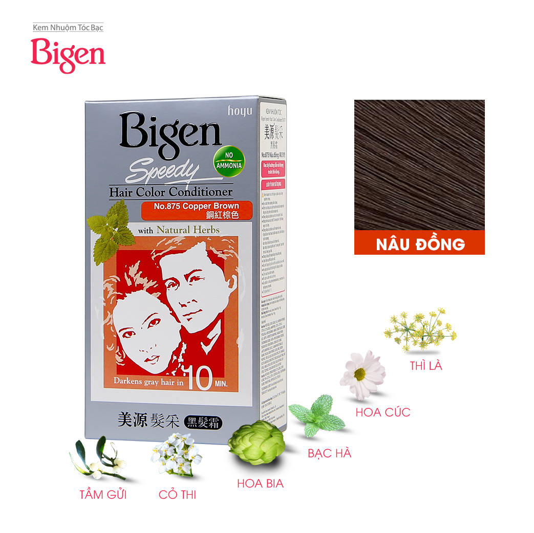 Combo 2 hộp thuốc nhuộm phủ bạc Bigen Conditioner nhuộm phủ bạc hoàn toàn, giá tiết kiệm 80mlx2 dạng kem - 882 Nâu Đen