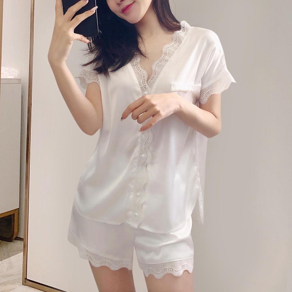 Bộ Mặc Nhà, Pijama Lụa, Bộ Ngủ Nữ Mùa Hè Áo Cộc Tay Quần Đùi Chất Liệu Lụa Gấm Thiết Kế Siêu Xinh Sang Trọng g5.shop