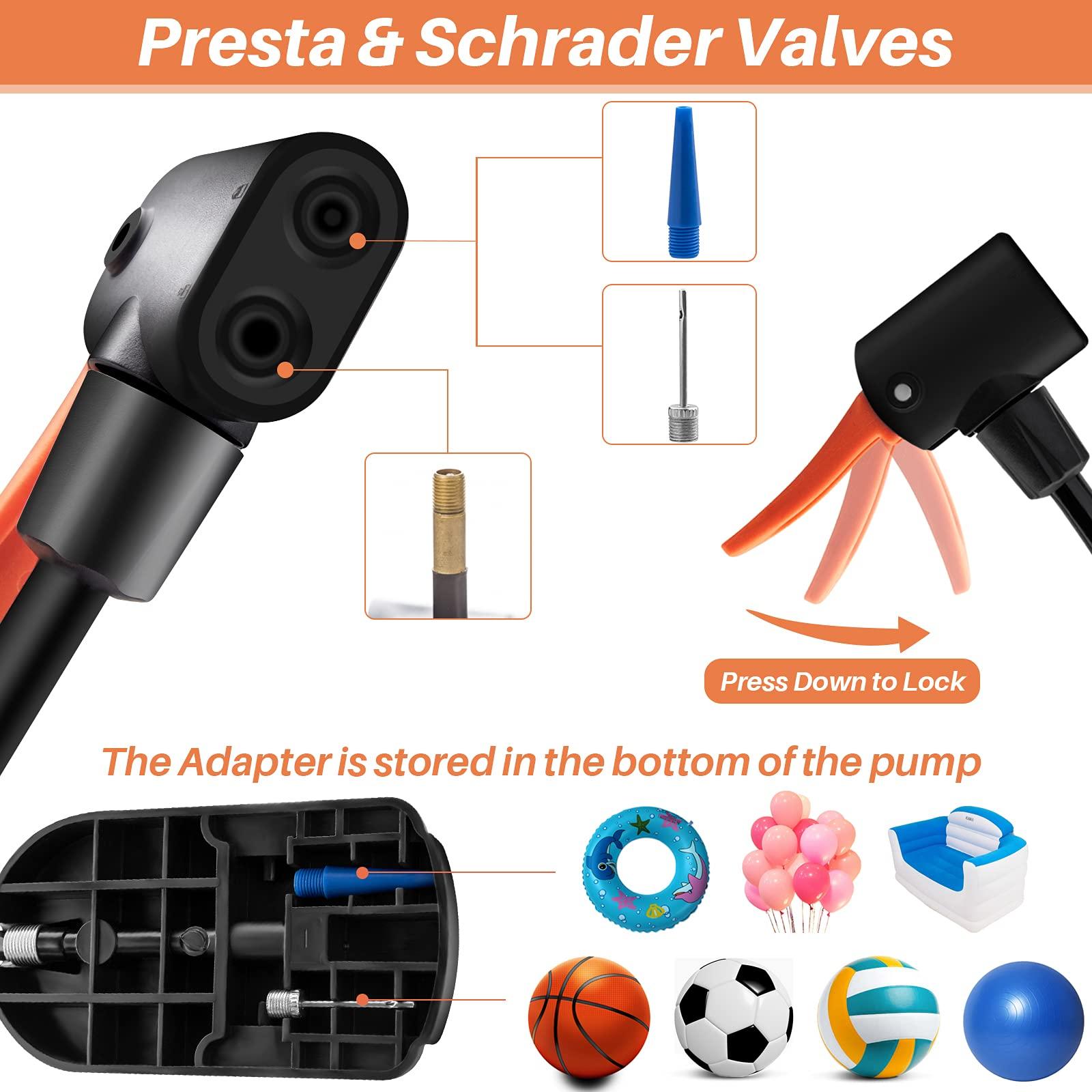 Bơm xe đạp, máy bơm xe đạp tự động với Manometre, máy bơm xe đạp mini với kim xe đạp bơm hơi / gỉ, phù hợp với van / schrader