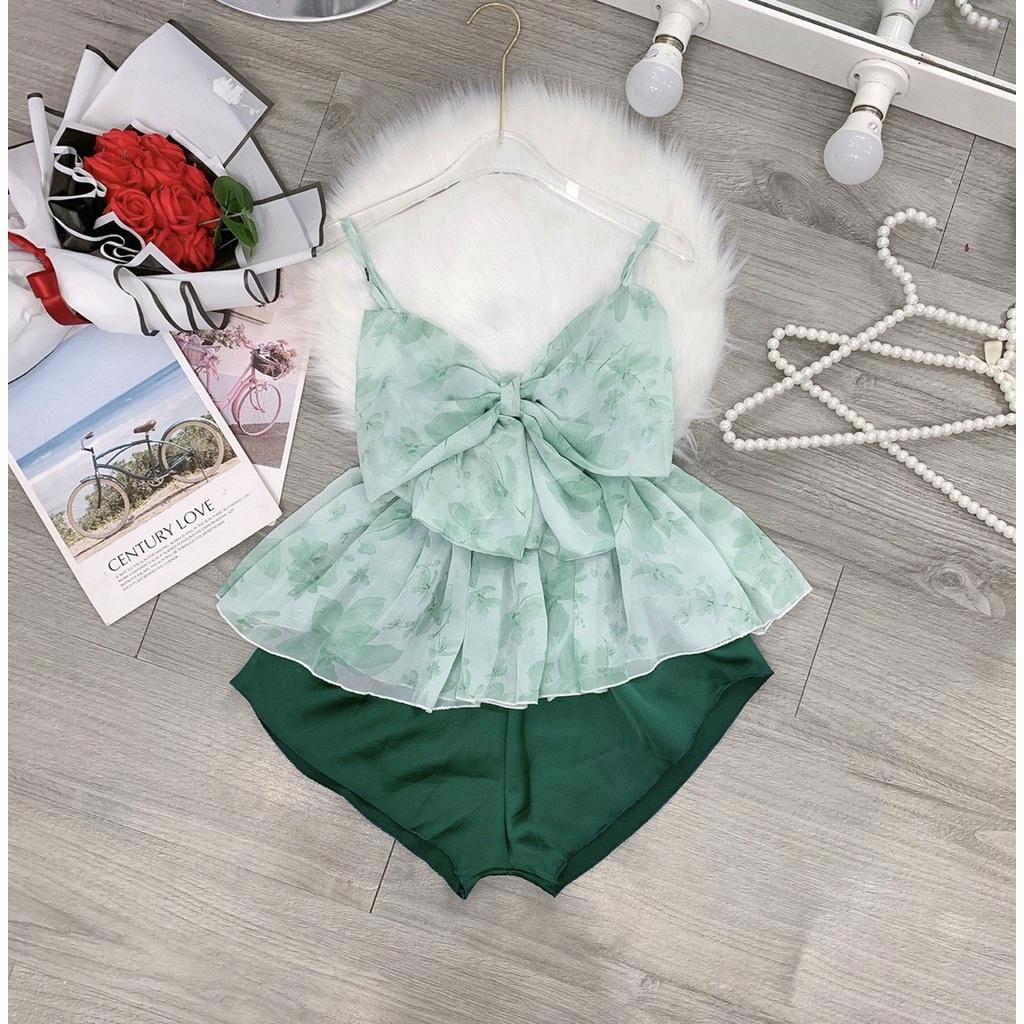 SET BỘ ĐỒ NGỦ ÁO VOAN 2 DÂY MIX QUẦN ĐÙI CỰC SEXY CHO CÁC NÀNG IU - Gold