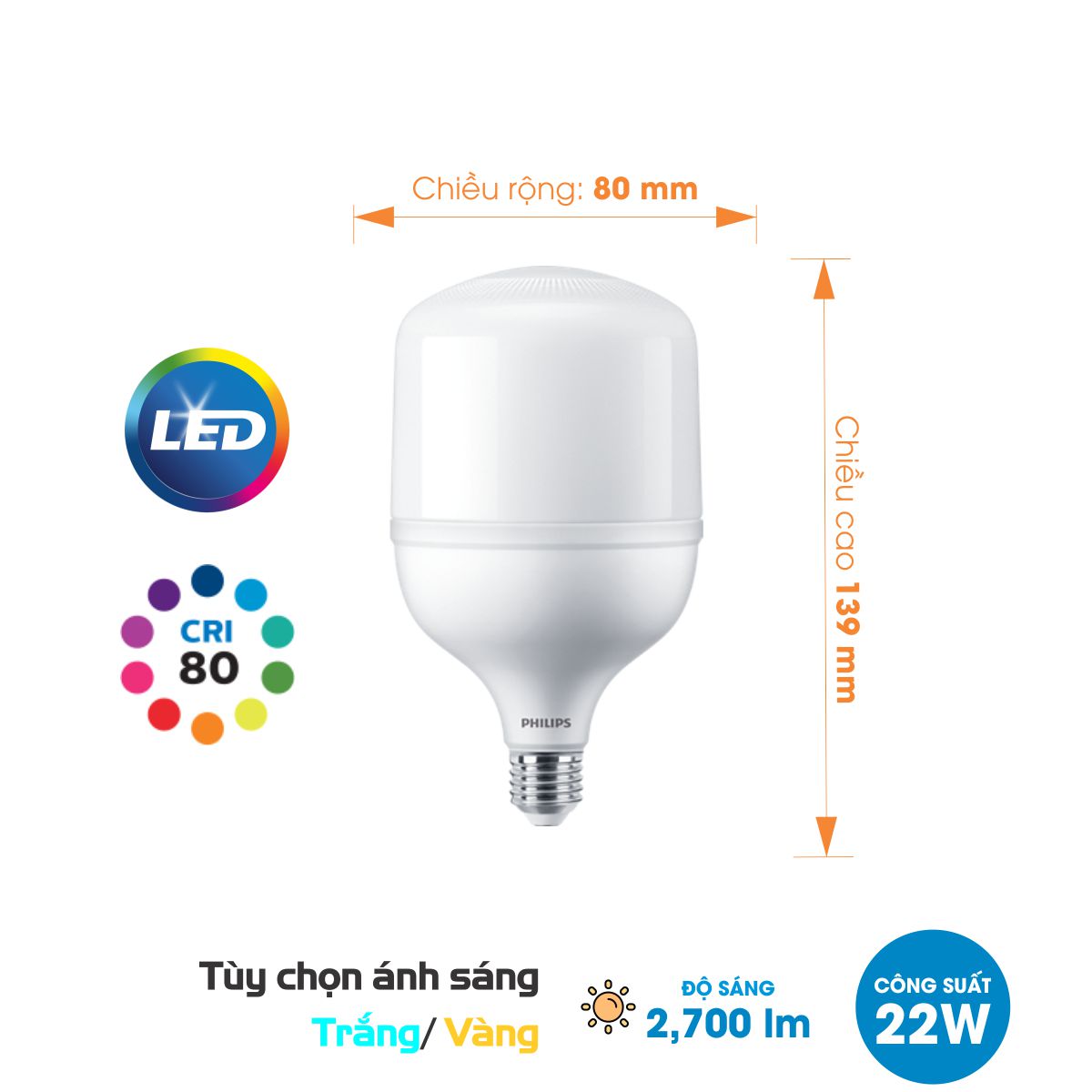 Bóng đèn LED trụ Hi-lumen G3 PHILIPS E27 - Độ sáng cao, tiết kiệm điện, chất lượng ánh sáng vượt trội - Hàng Chính Hãng