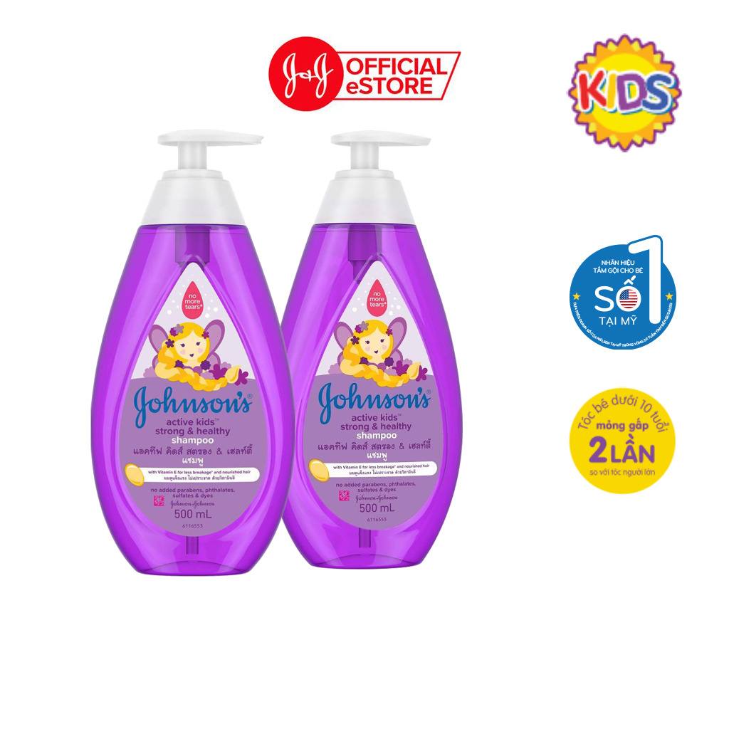 Combo 2 Dầu Gội Giúp Tóc Chắc Khỏe Cho Bé Gái Johnsons Active Kids Strong Healthy Shampoo - Dung tích 500mlx2