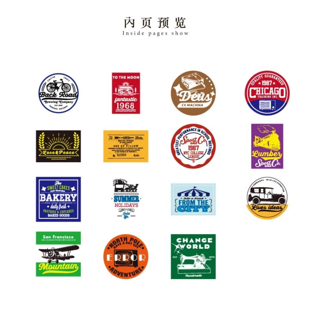 Hộp 45 miếng dán sticker label vintage nhiều hình thù và màu sắc Box Sticker ST331