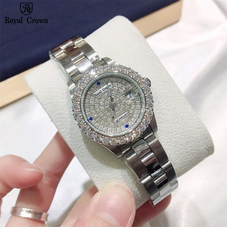 Đồng Hồ Nữ Chính Hãng Royal Crown 3662 Mặt Full Đá Dây Thép Không Gỉ