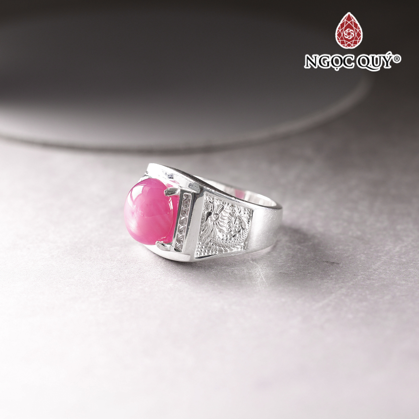 Nhẫn bạc nam mặt đá Ruby 12x10mm Ni19 mệnh hỏa, mộc - Ngọc Quý Gemstones