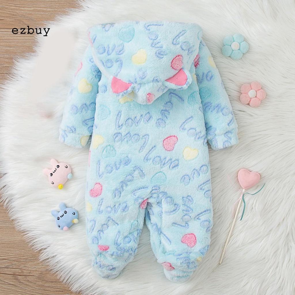 Bộ áo liền quần có mũ trùm đầu bằng vải flannel tinh tế thời trang mùa thu cho bé sơ sinh