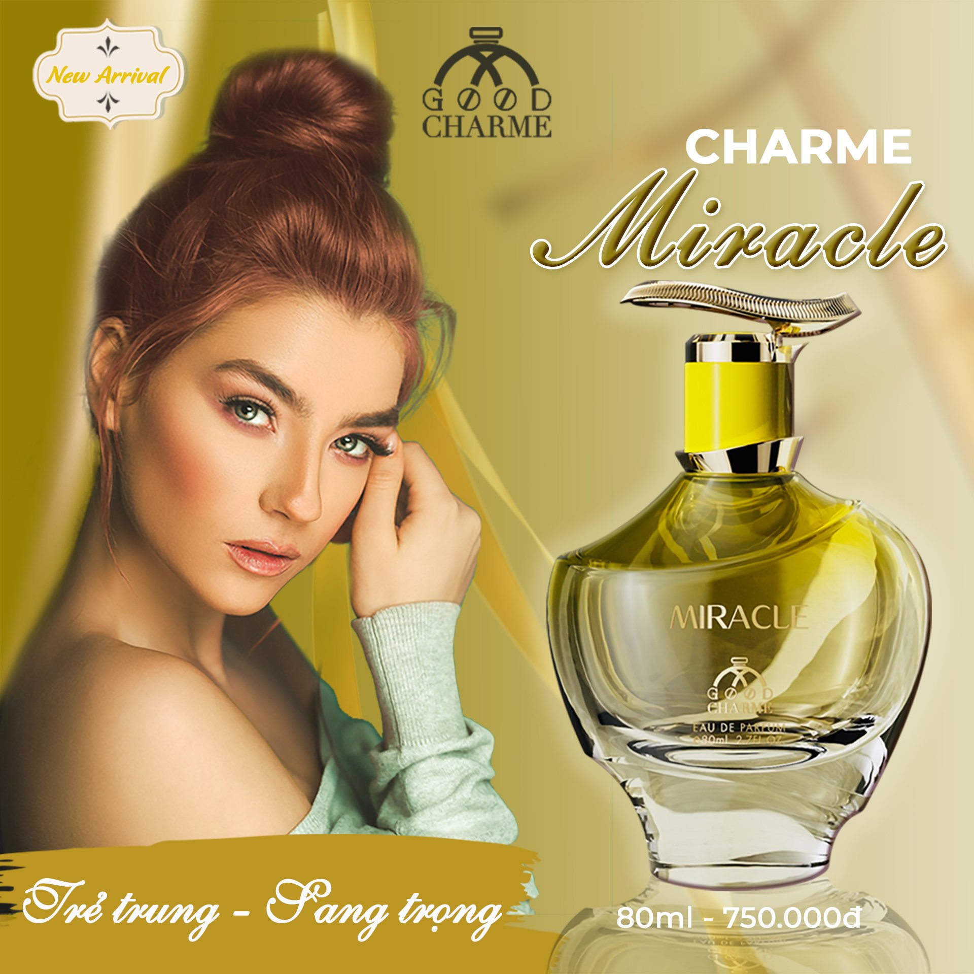 Nước hoa nữ cao cấp, Charme Miracle, đậm chất nước hoa Pháp, mùi hương quý phái, lưu hương lâu, 80ml