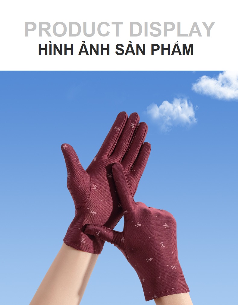Găng tay thun lụa họa tiết trẻ trung - găng tay chống nắng Hatsu XZ01 - Găng tay chạy xe thoáng khí, thời trang
