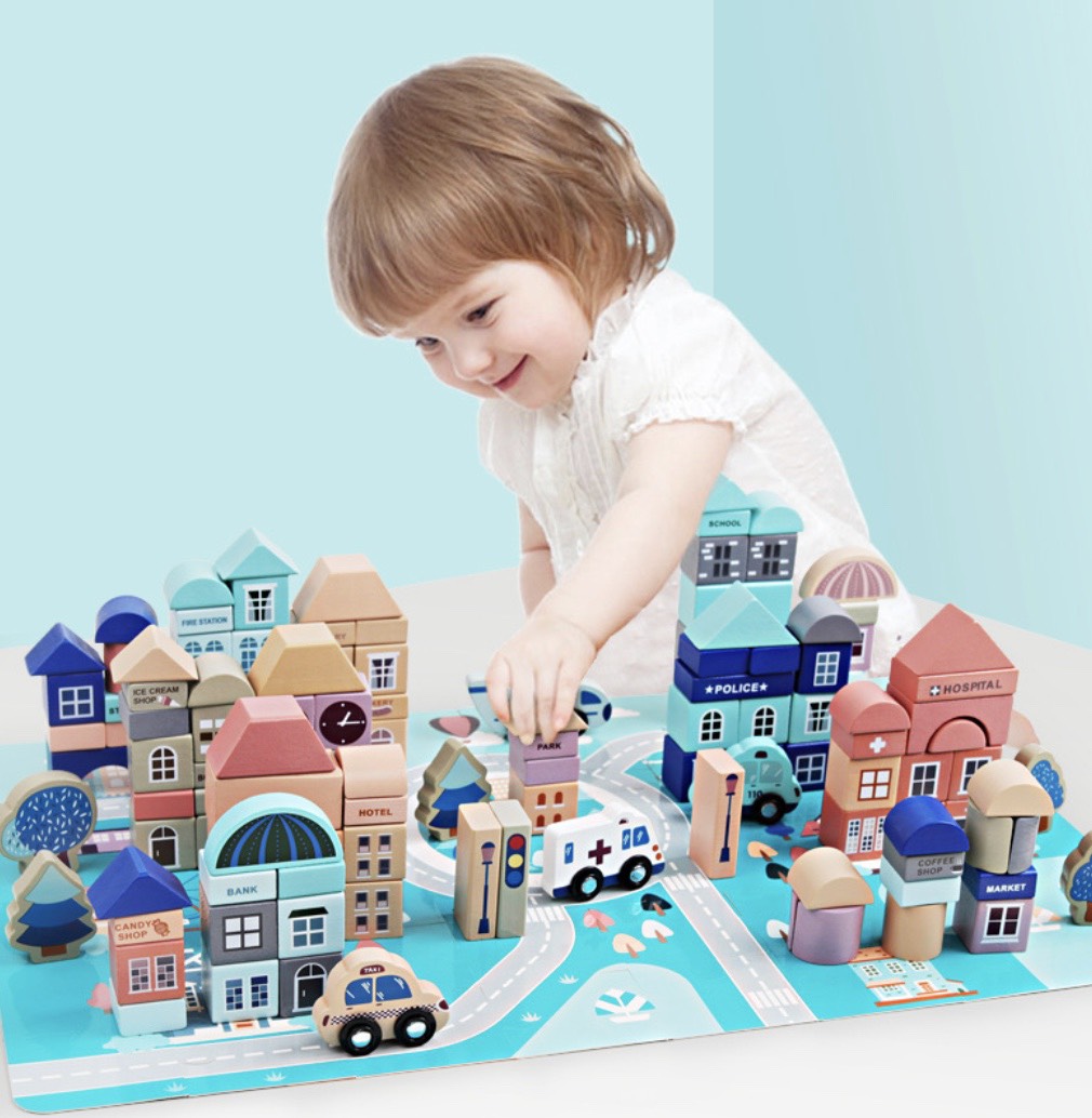 Set xây dựng thành phố mơ ước tặng kèm thảm chơi lắp ráp 2 mặt