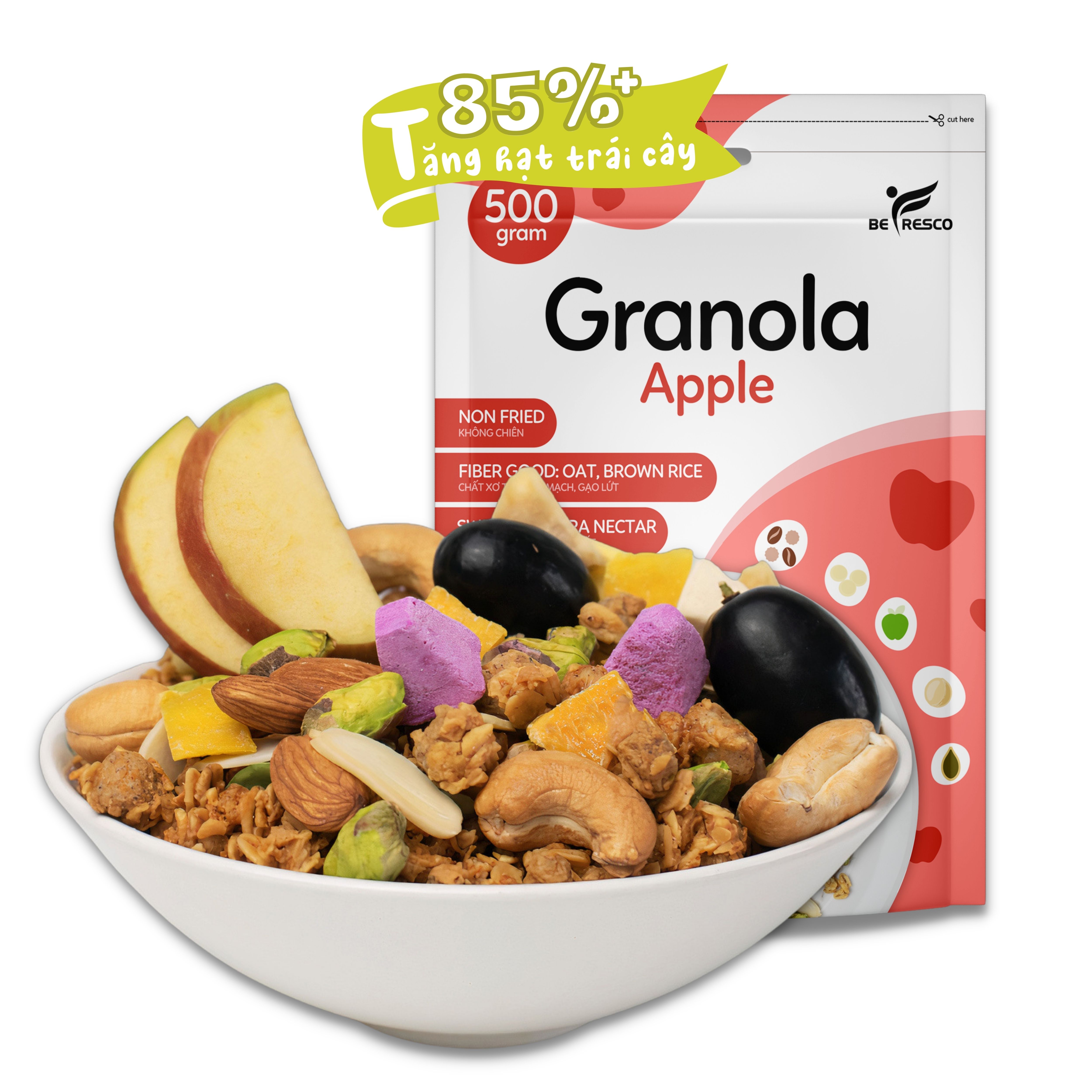 Granola Nhiều Hạt Vị Táo Thêm Viên Sữa Chua Sấy Befresco 500g - Ngũ Cốc Nướng Phồng Ăn Kiêng Dịu Ngọt Từ Mật Thốt