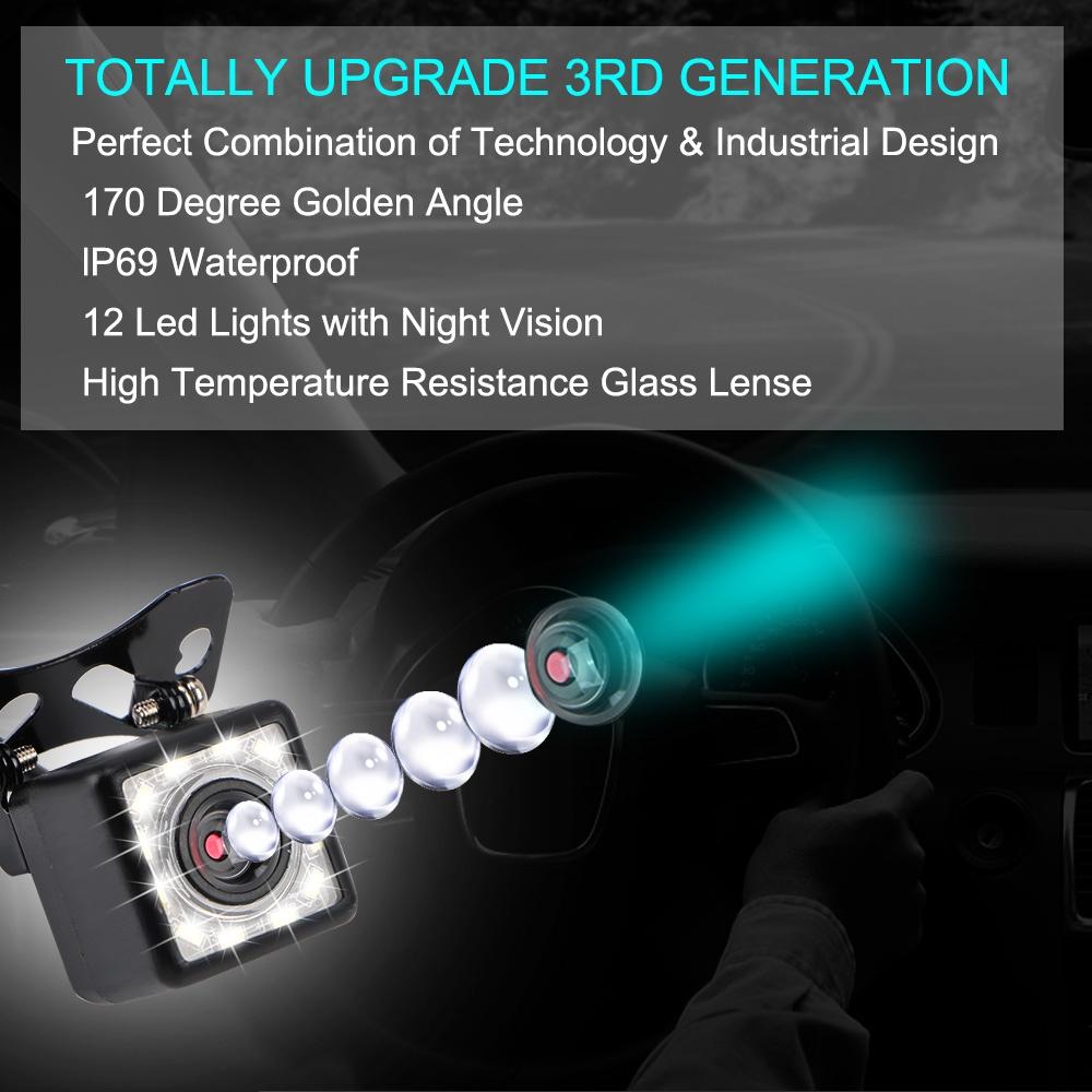 Camera chiếu hậu 12 bóng LED 5 inch chống thấm nước kèm giá đỡ tiện dụng cho xe hơi