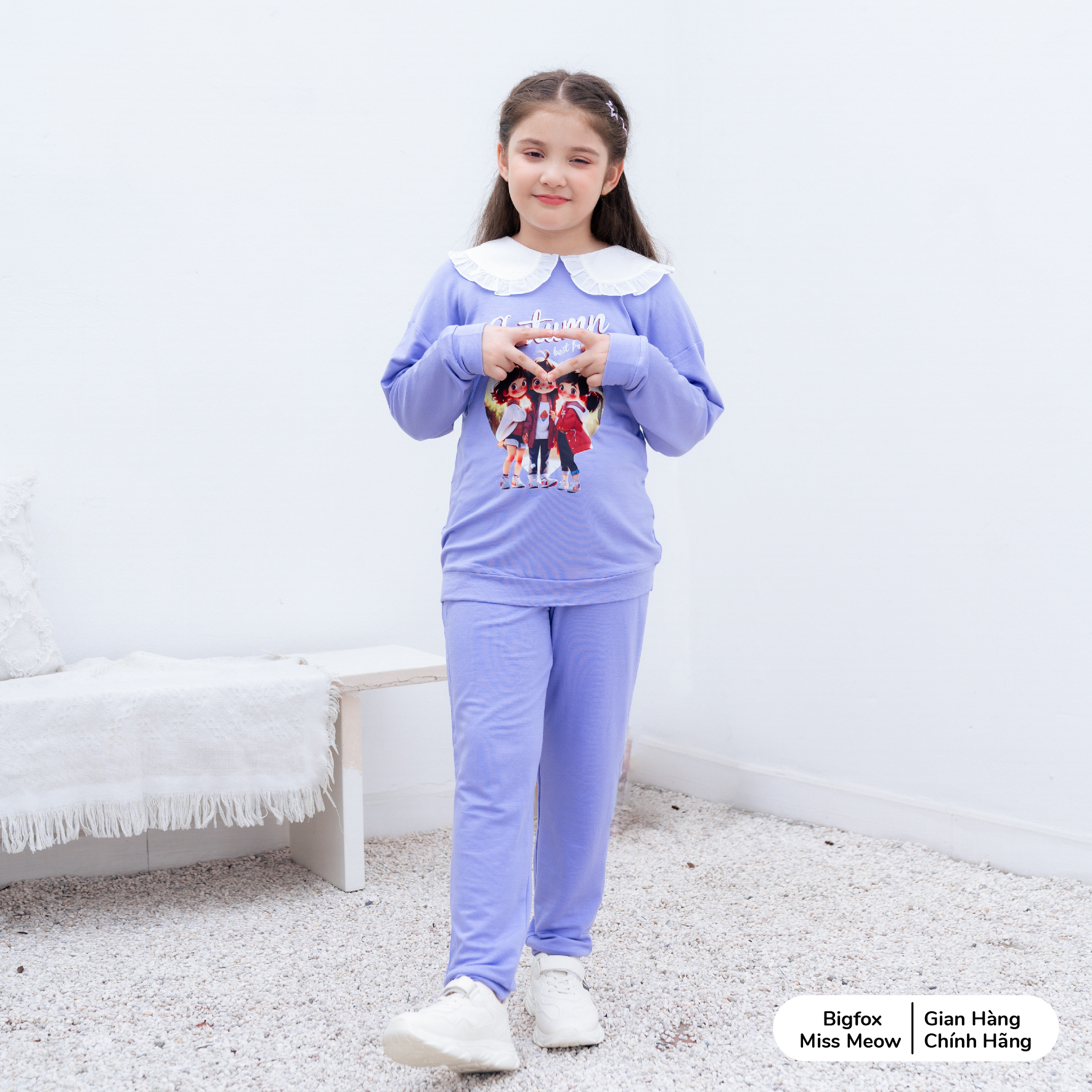 Bộ nỉ dài tay bé gái size đại BIGFOX MISS MEOW quần áo thu đông ấm áp cho trẻ em kiểu Hàn cỡ 3,7,11 tuổi 20kg 40kg 1974