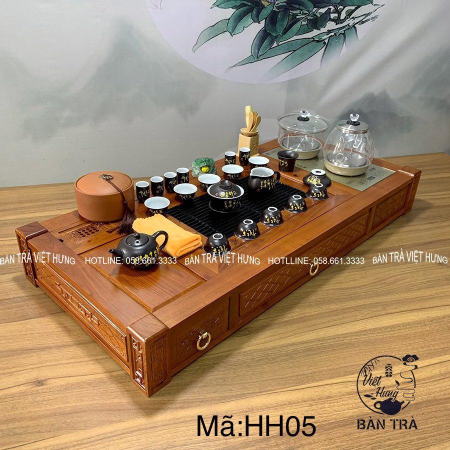 Bàn trà điện thông minh gỗ hương cao cấp có ngăn xông trầm, hai ngăn kéo