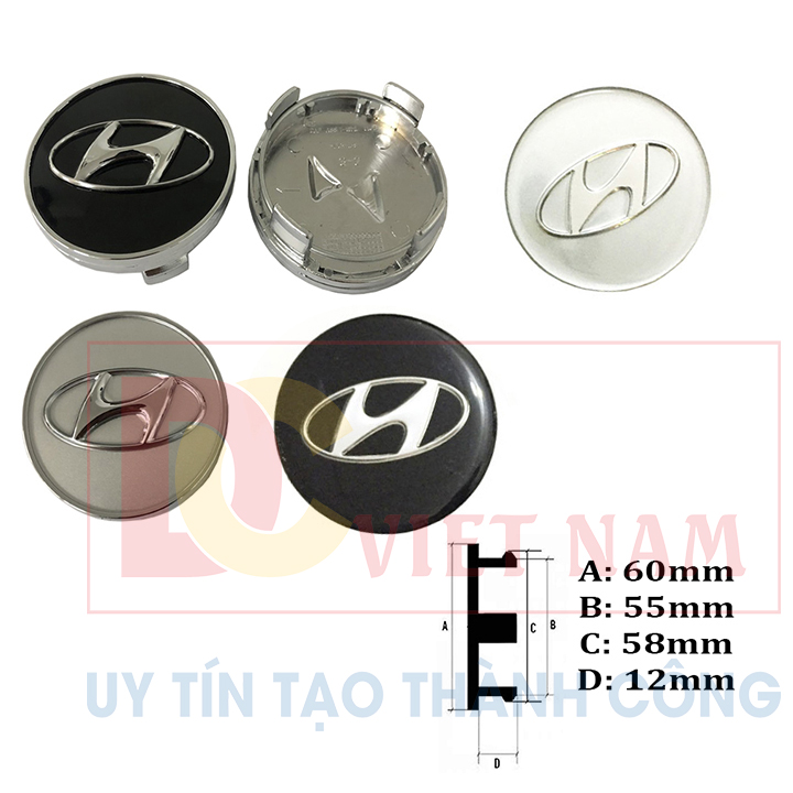 Logo chụp mâm, ốp lazang bánh xe ô tô Hyundai HY-65 đường kính 65mm