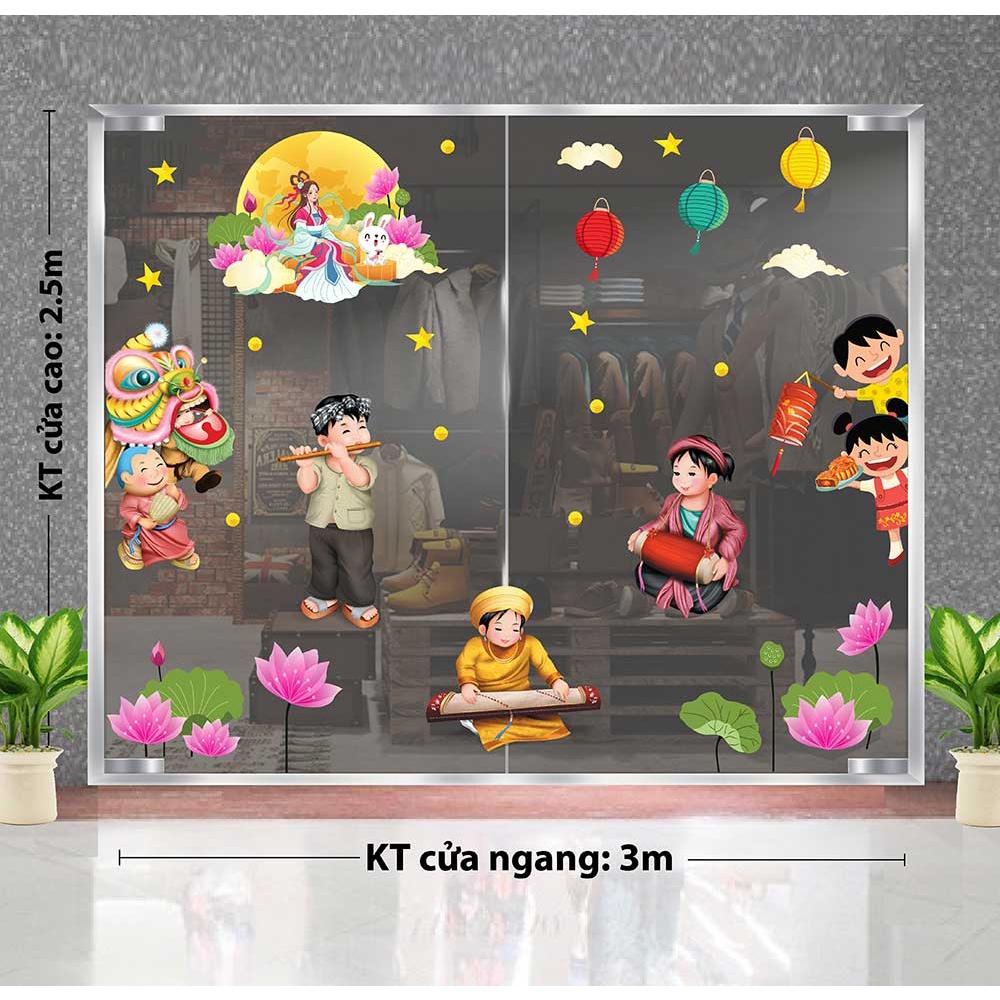DECAL TRANG TRÍ TẾT TRUNG THU 2023 BÉ VUI CHƠI ĐÀN CÙNG LÂN ĐÓN CHỊ HẰNG